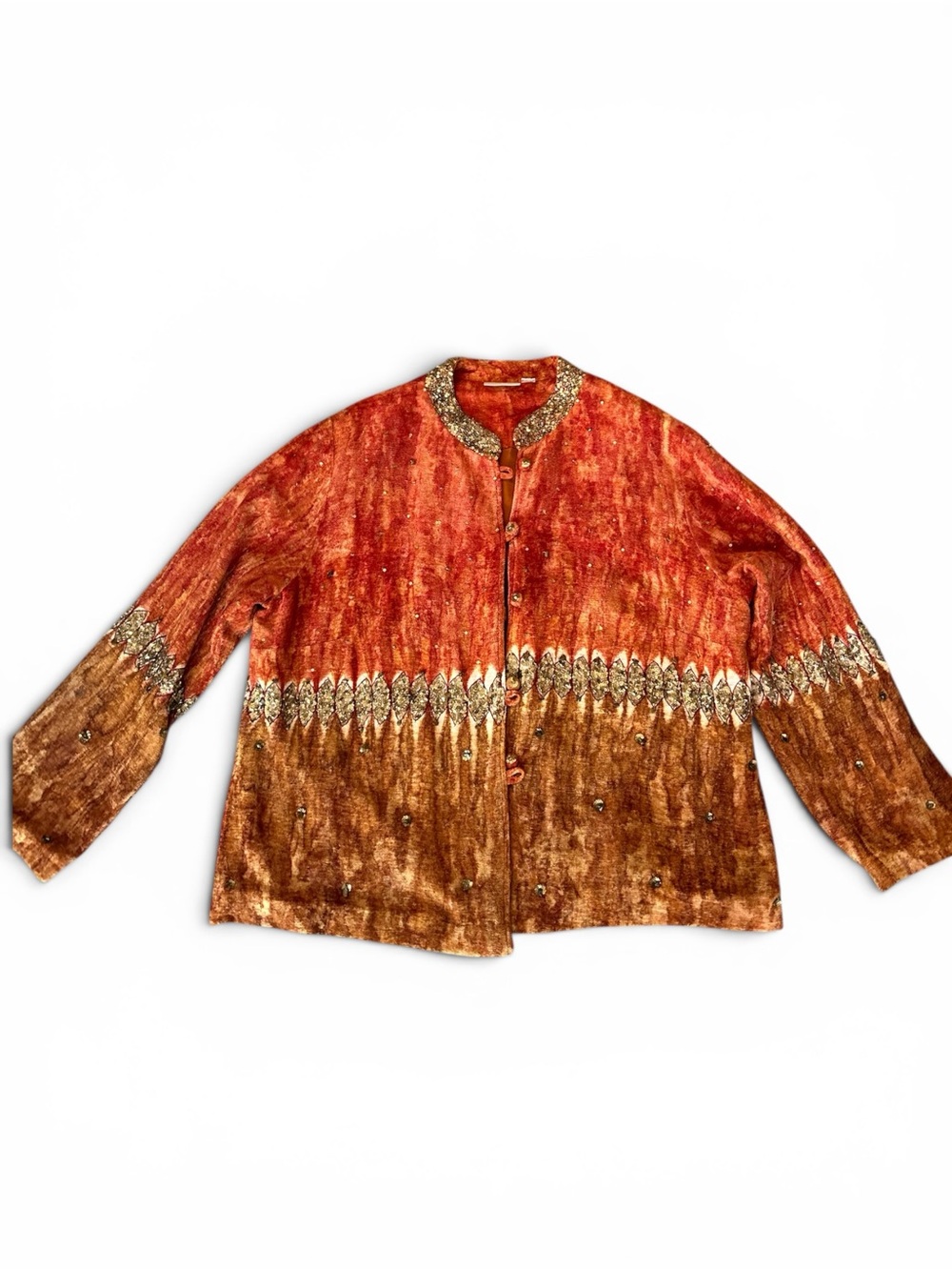 Soft Surrounding Embellished Orange-Brown Velvet Jacket 2X